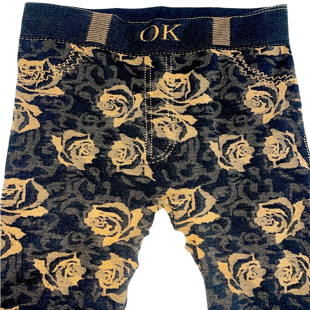 Urban Mango Black & Gray With Tan Rose Floral Leggings/Tights